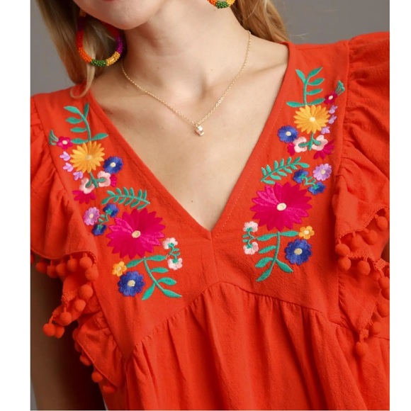 Floral Embroidery Top with Pom Pom Detail - Picture 3 of 3